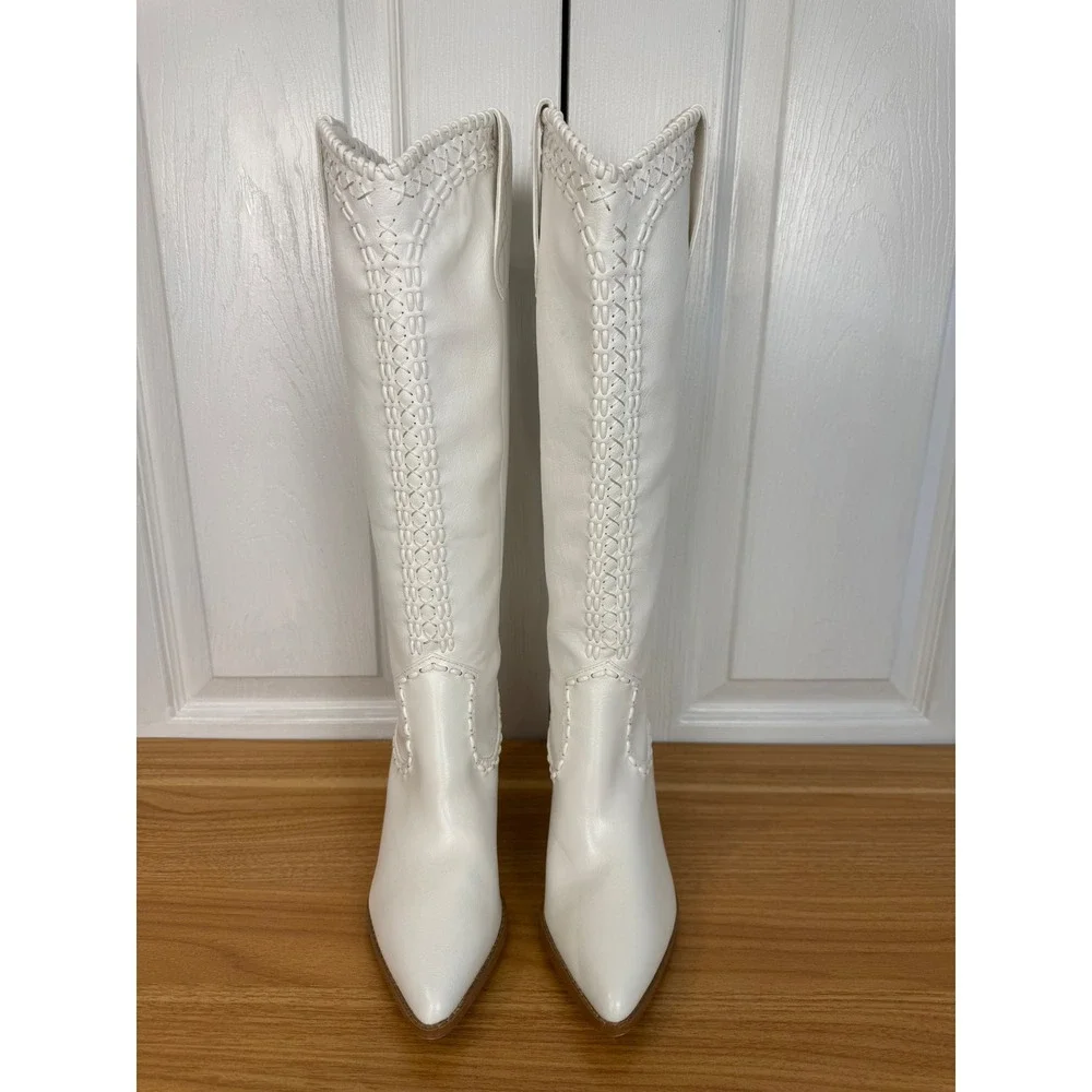Show Me Your Mumu x Bilini Finley White Whipstitch Western Cowboy Boots Size 6